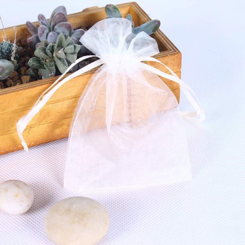 Staruby 100 Pcs Organza Bags - 3x4 Inch Drawstring Jewelry Gift Bags - Mesh Pouches for Wedding, Party, Christmas Gifts - White - Image 5